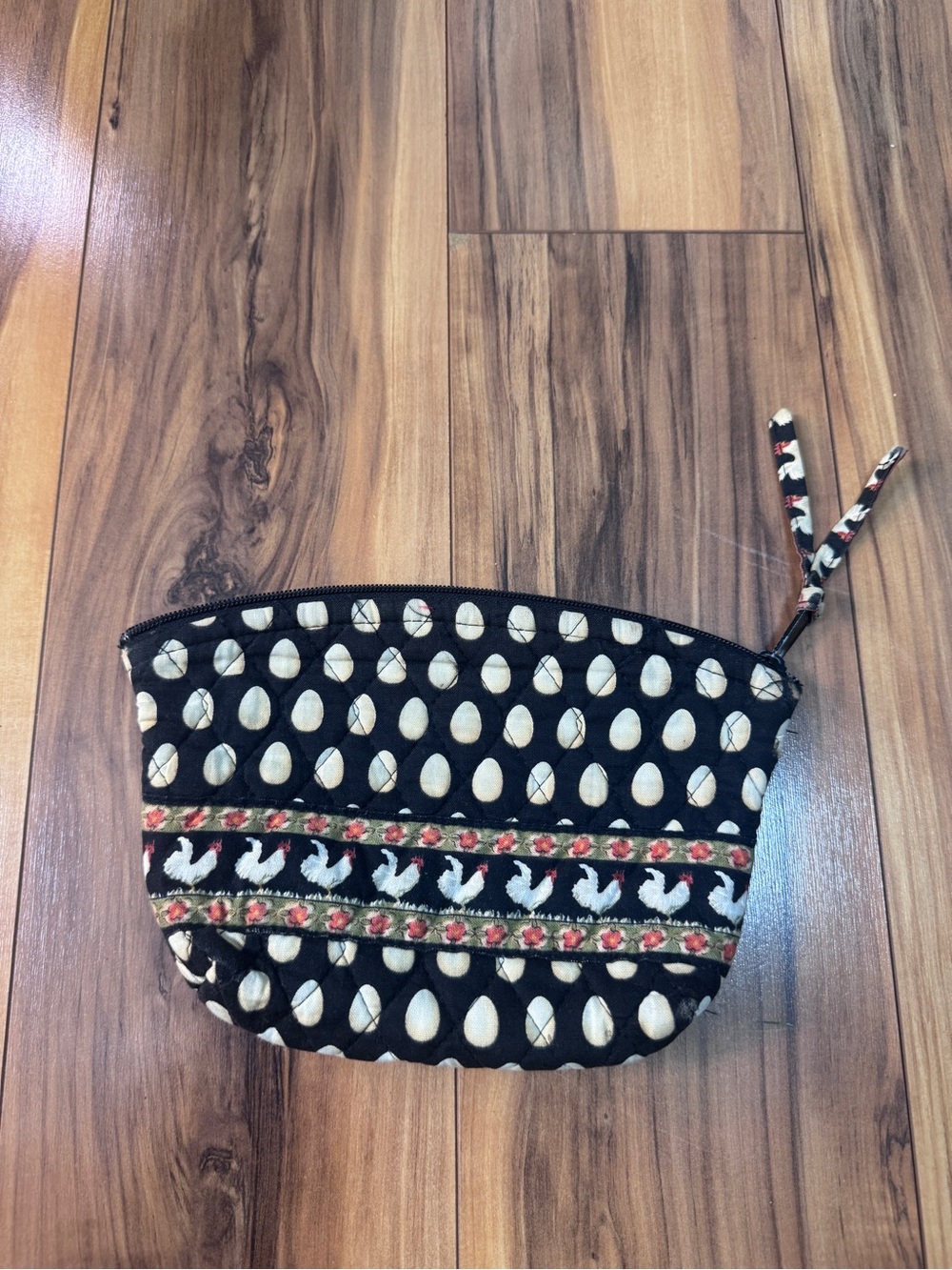 Vera Bradley ChanticleerQuilted Black Polka Dot Cosmetic Pouch with Rooster Trim
